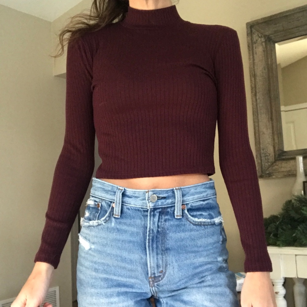 Ribbed Mock Neck Crop Top